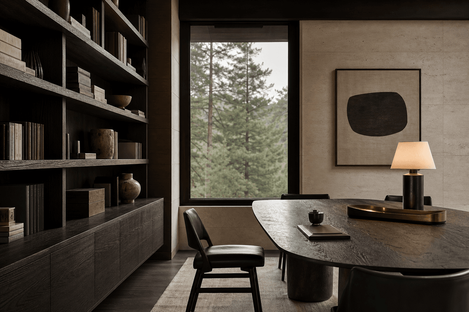 Quiet private meeting room overlooking pine trees